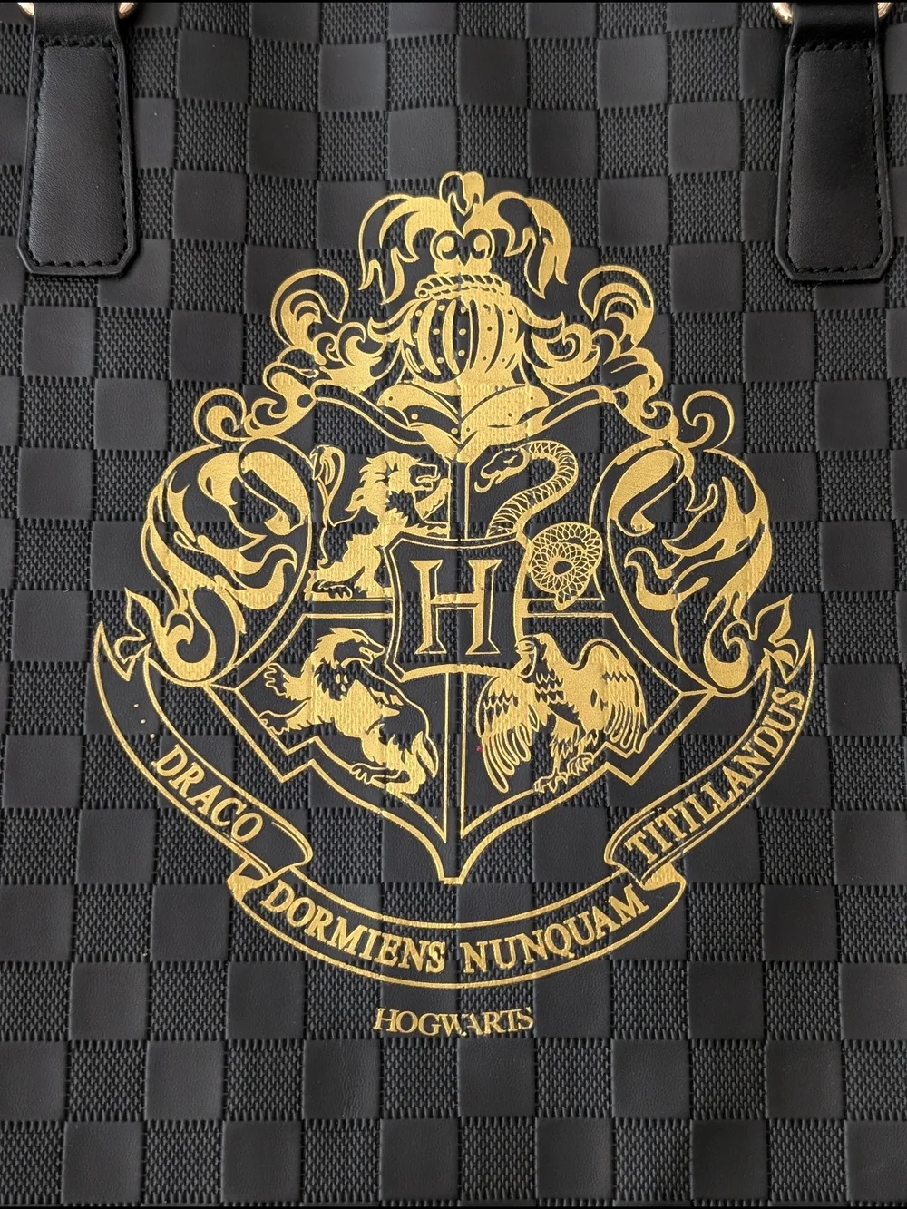SHEIN Harry Potter Hogwarts Crest Black Tote Handbag w/ H Charm